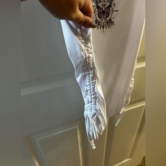 Ribbed Butterfly Embroidered Side Tie Tank - Picture 4 of 5